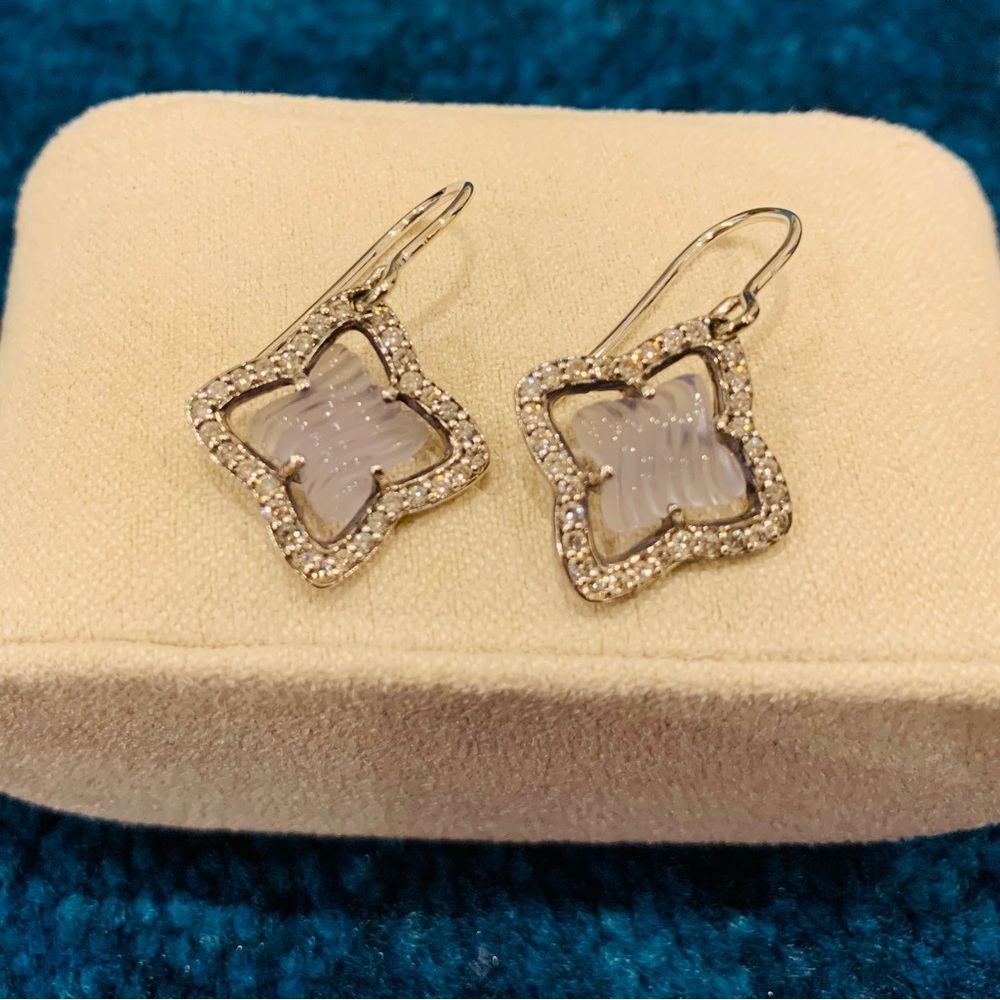 David Yurman Chalcedony & Diamond Cable Quatrefoil Drop Earrings